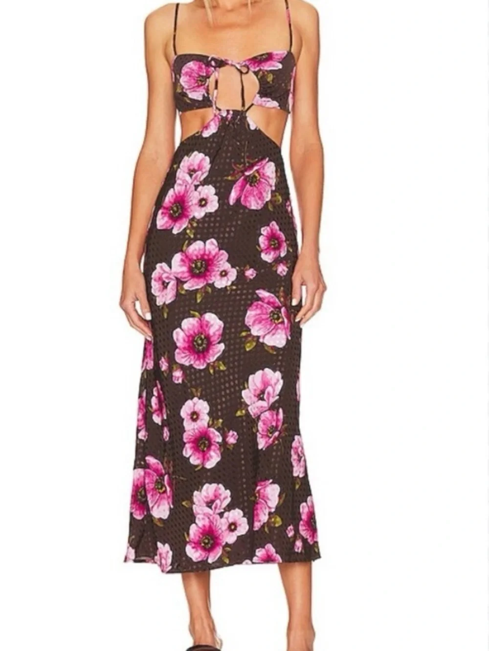 Lovers + Friends Midi Dress with Pink Floral Print - Picture 1 of 5